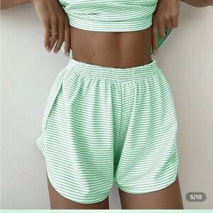 SHEIN Mint Striped Athletic Shorts and top